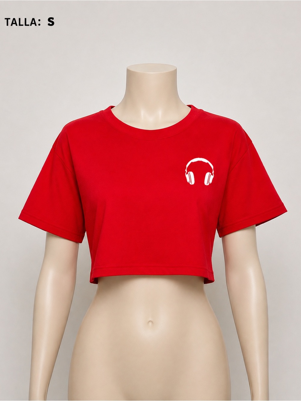 Red Crop Tee with Headphone Graphic - Women